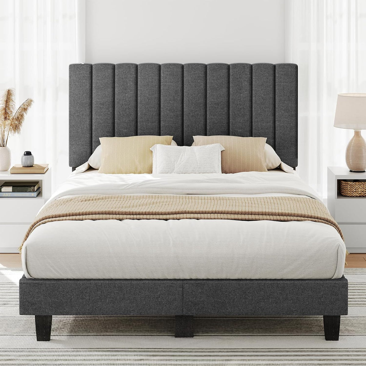Cadre de lit, 160 × 200 cm, réglable, INRE, 350 kg, 112 cm, Charge Max 350 kg, Tête de Lit Réglable en Hauteur, Pieds Renforcés