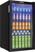 Cave à vin, acier inoxydable, Mini Frigo Pour 126 Canettes, Réfrigérateur à Boissons 90L Avec Porte Vitrée, EUHOMY, 0°C, 16°C, réglable