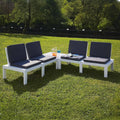 Salon de jardin, Composition de jardin avec 4 sièges avec dossier et 1 module multifonction, Dmora, 100% Made in Italy, Lounge avec coussins, Blanc