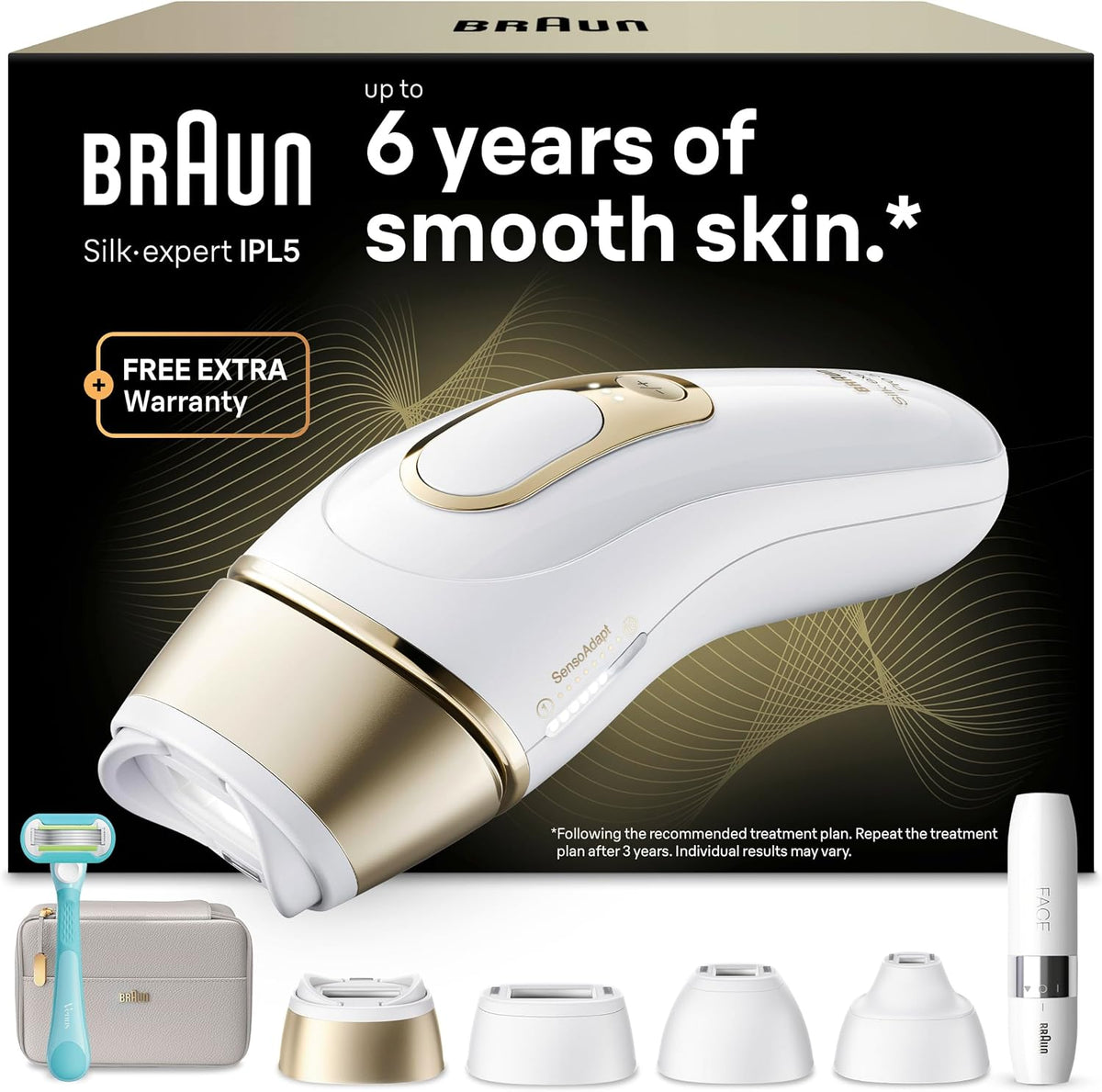 Braun Épilateur à lumière pulsée, 3 modes, PL5412, Blanc et Or