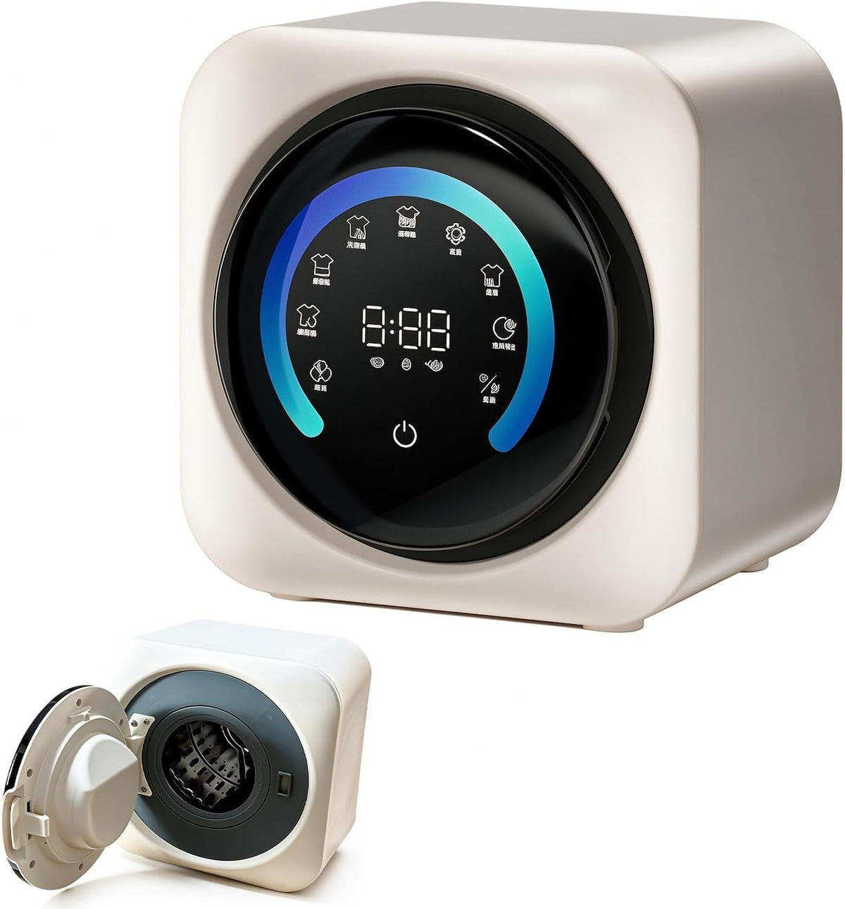 Mini lave-linge, 280 × 280 × 250 mm, acier inoxydable, 45 dB, 3, 5 L, 170 W, 65°c, 7 Programmes, Séchage à Air Chaud 65°c, portable