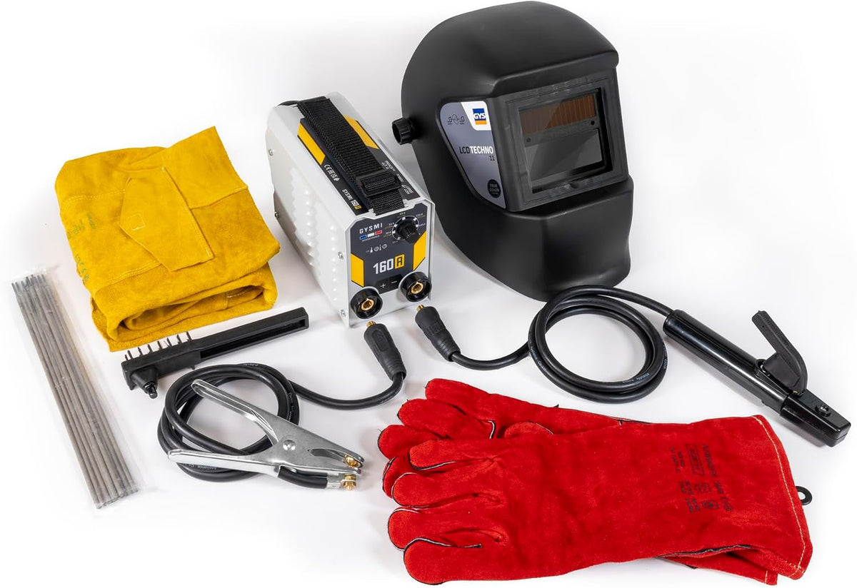 GYS Équipement pour soudage à l'arc, Avec Masque LCD TECHNO 11, acier inoxydable, 4 mm, 10 mm, 10 Éléctrodes Ø2, 5mm, 160A 160A, 230V, MI 160A