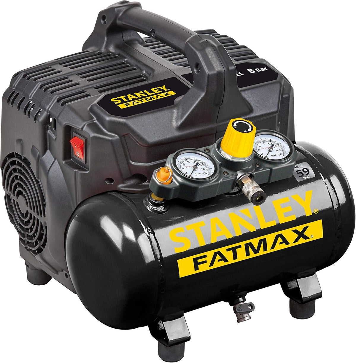 Compresseur d'air, 6 L, Sans huile, STANLEY, 105 l, 1450 tr/min, 59 dB, 105 l/min, IP43-1450 tr/min, FMXCM00 IP43-1450, Noir/Jaune