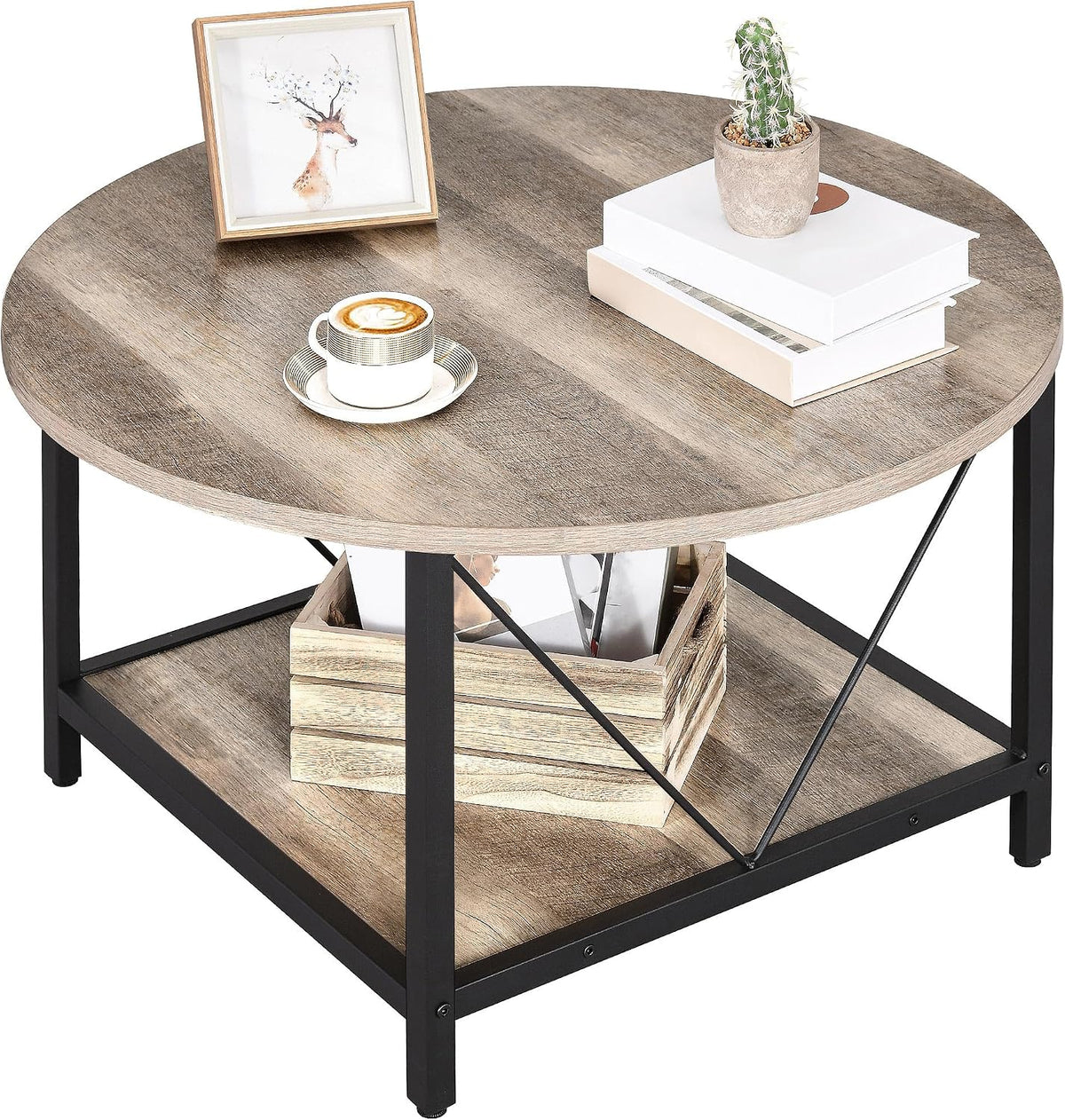 Table basse, 80 × 80 × 46 cm, télécommande, YITAHOME, 80 × 45 cm, 80 cm, 2 niveaux, réglable, Table Centrale rétro avec étagère de Rangement