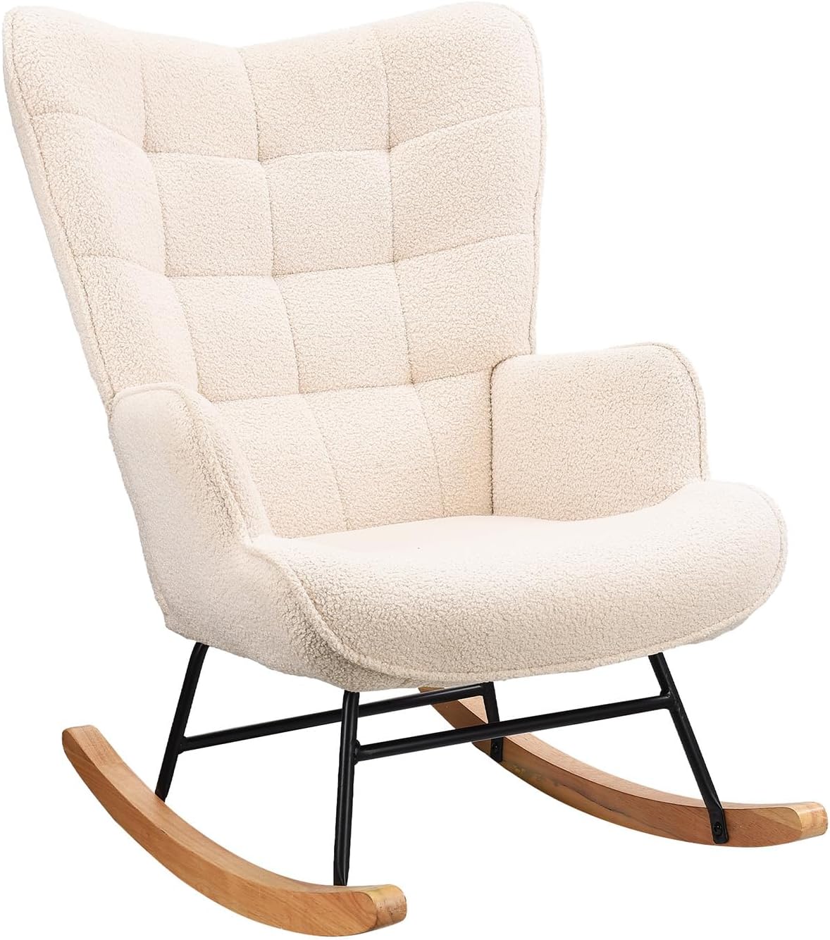 Fauteuil, avec Pieds en Bois Massif pour Salon, Rocking Chair, chaise a Bascule Allaitement, Chaise à basule, Chambre, Balcon, Terrasse