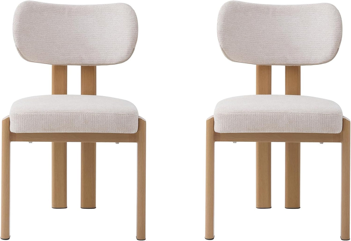 Chaise JZGORC, au Design de Style Rustique et aux Pieds en métal Finition Noyer, pour Salon, Salle à Manger et Cuisine, Beige