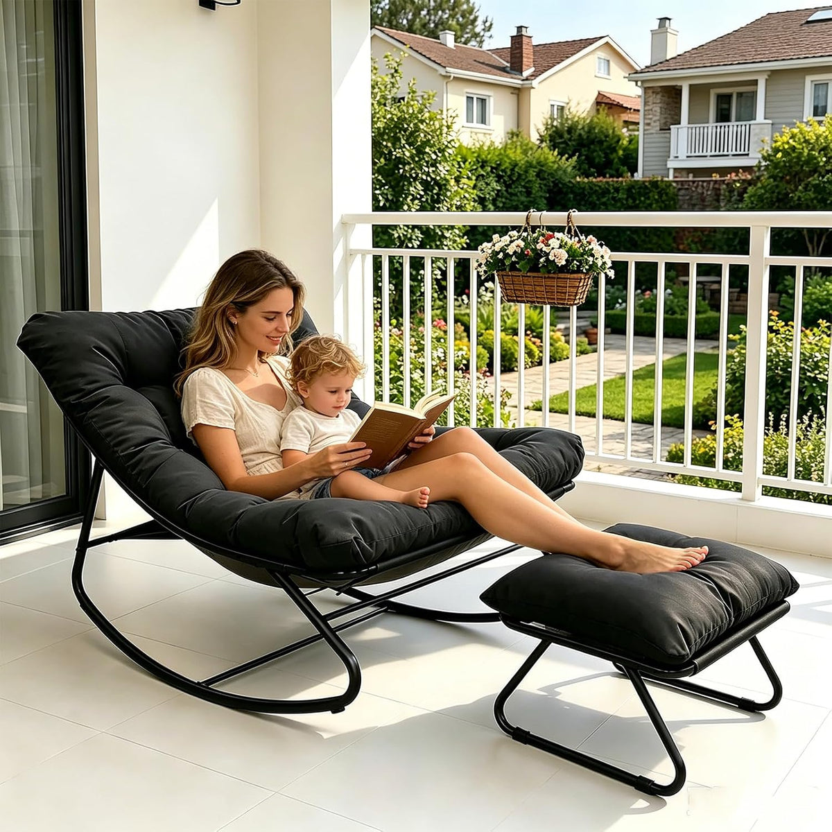 Fauteuil LIJYITF, 150 kg, avec Coussin Rembourré, pour Balcon, Charge 150 kg, Noir, Confortable et Ergonomique, Salon et Terrasse