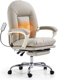 Chaise EMIAH, Cuir PU, Fauteuil de Bureau Ergonomique avec Chauffage Massage, Beige