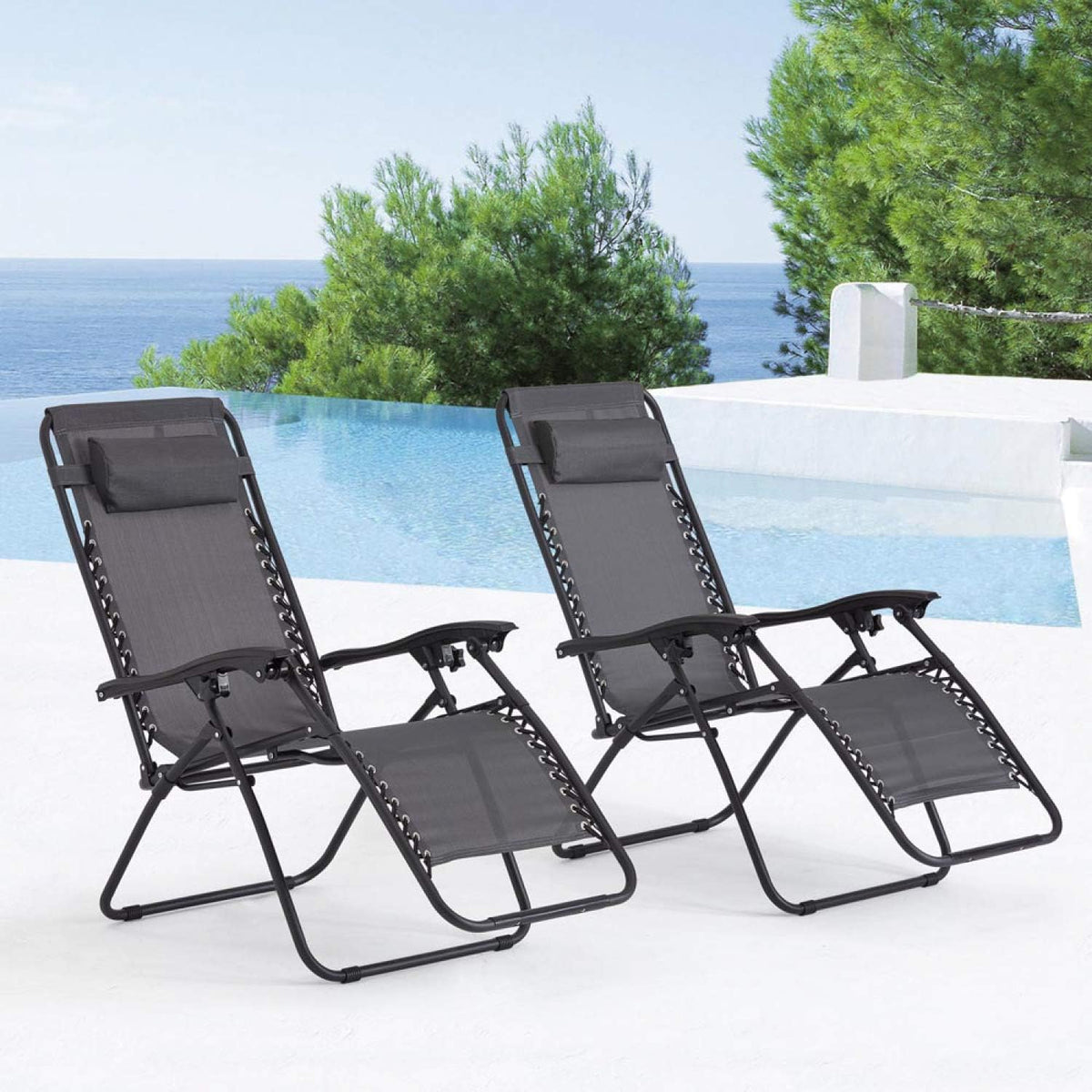 Bain de soleil, pliable, 160 × 65 × 110 cm, CONCEPT USINE, 5, 5 × 62 cm, Lot de 2 Transats Inclinables MANIHI Noir et Gris Pliables, réglable