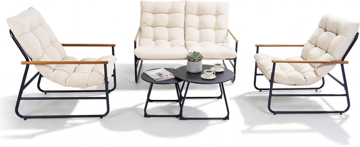NATURAL EXPRESSIONS Salon de jardin, canapé 2 Places + 2 fauteuils de Jardin Beige, 16 cm, Ø 60 × 40 cm, Ø 46 × 37 cm