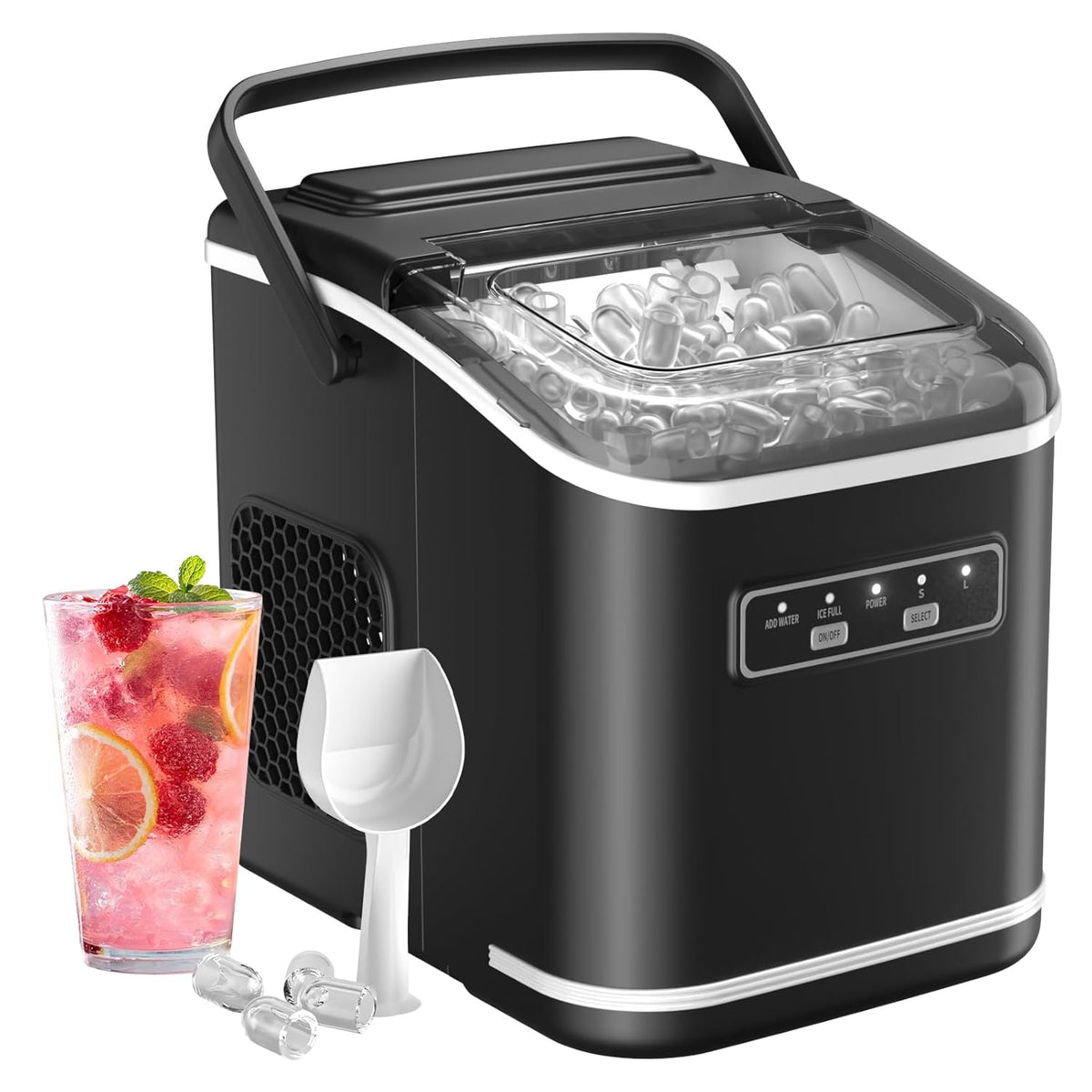 Acmeenjoy Machine à glaçons, 22, 2 × 29, 4 × 29, 0 cm, 12kg, 12kg en 24h, 9 Glaçons en 6-8 Minutes, portable