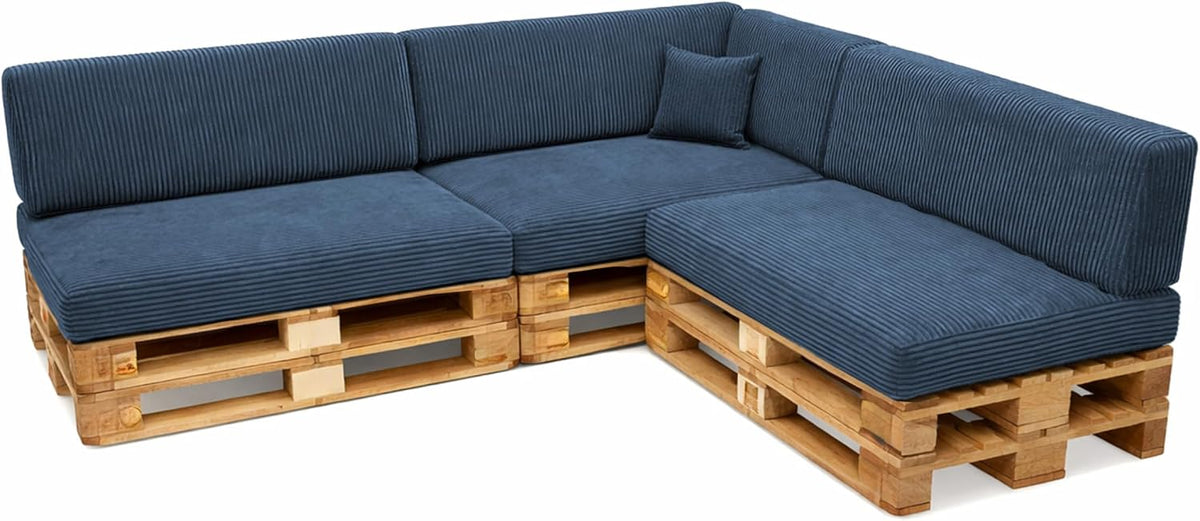 Canapé POKAR, 120 × 80 × 15 cm, Set de 8 Coussins pour Palette 3X Assise 3X Dossier 1x Latéral 1x Déco, 40 × 40 cm, 10 cm