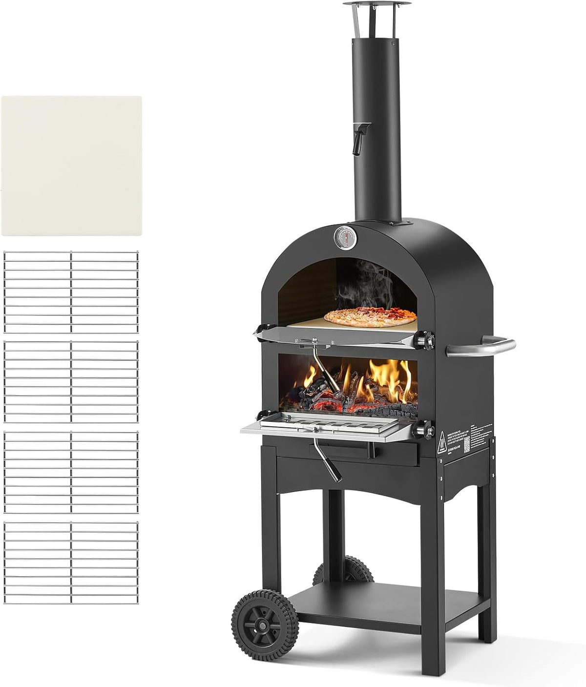 Four à pizza, Four à Granulés de Bois 2 Niveaux, avec Deux Roues Amovibles, pour Réunion Camping Jardin Arrière-Cour Barbecue, VEVOR