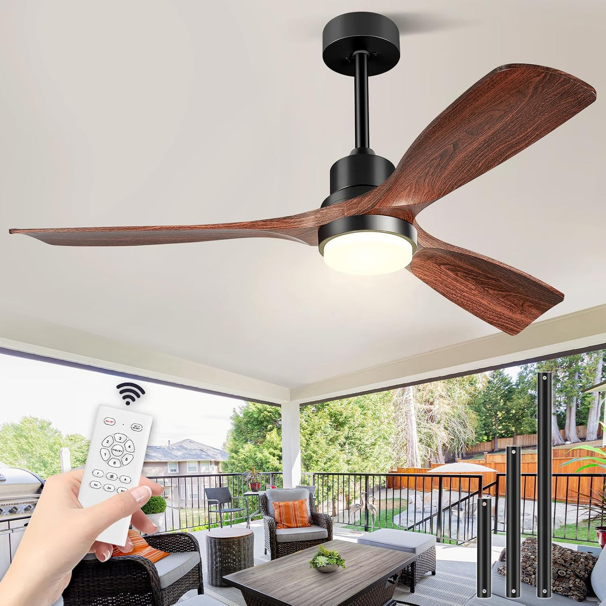 Forrovenco Ventilateur de plafond, 25 dB, télécommande, 160 tr/min, 132 cm, 6 vitesses, 132cm, minuterie