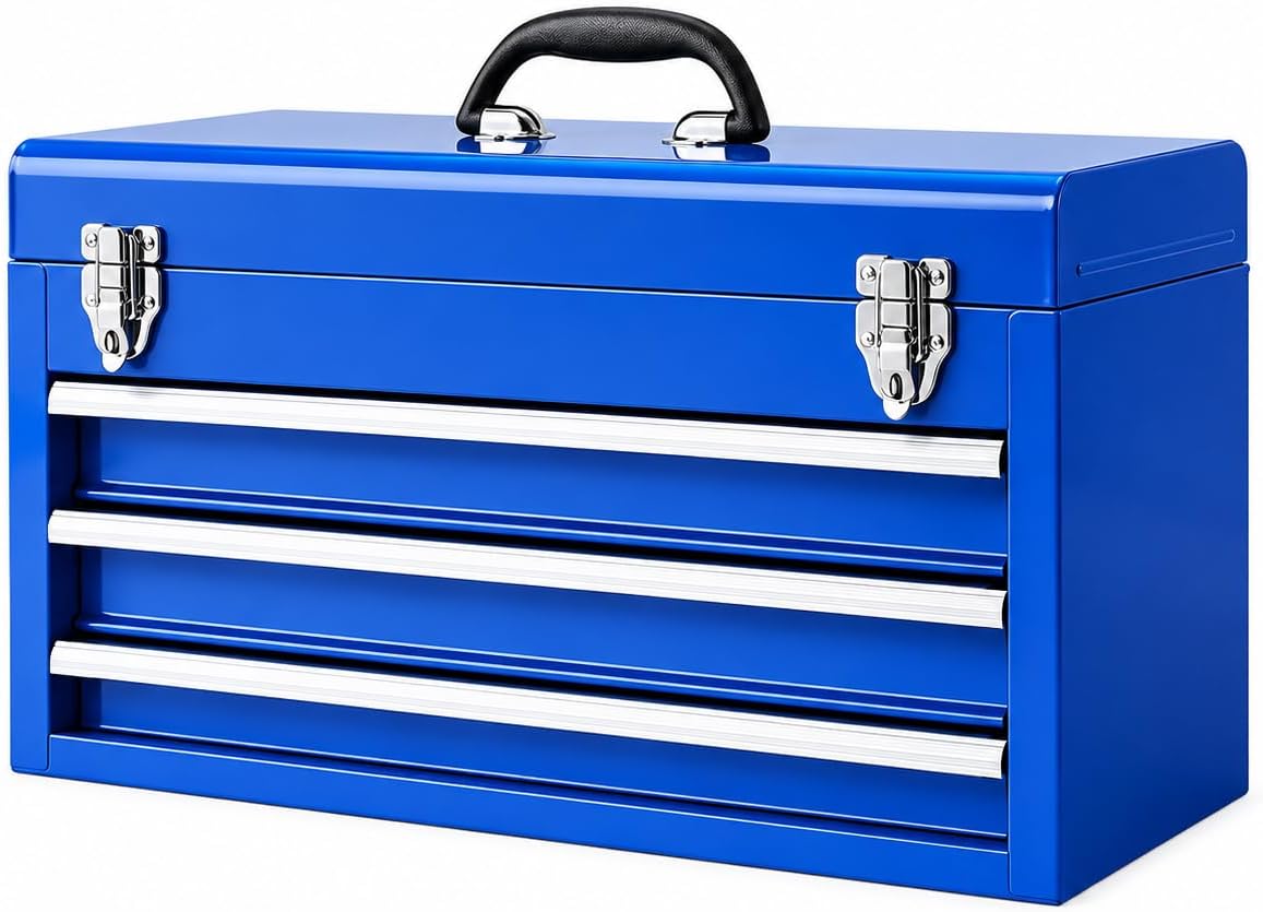 BIG RED ANTBD133-XU Boîte à outils, 50, 8 cm, acier inoxydable, 52, 5 × 21, 6 × 30, 5 cm, 10 cm, 3 tiroirs, portable, maison ou établi, bleu