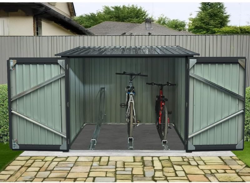 X-METAL Abri de jardin, Garage à Vélos en Acier Galvanisé Anthracite 3, 32m2, 163 × 204 cm, 149 × 192 cm, 3 v