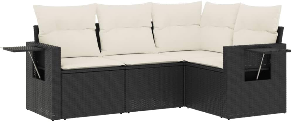 Ensemble salle à manger, Salon de Jardin avec Coussins 4 pcs, Noir Résine Tressée, vidaXL, pliable, Canapés de Terrasse