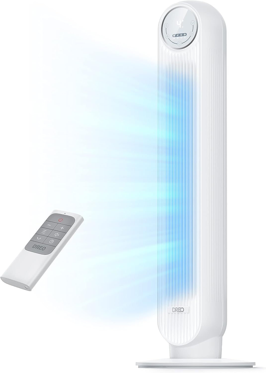 DREO Ventilateur colonne, 92 cm, Oscillant à 90° ventilateurs tour pour chambre, télécommande, 4 vitesses, 4 modes, 90 cm, Vitesse 7, 6 m/s, 240V