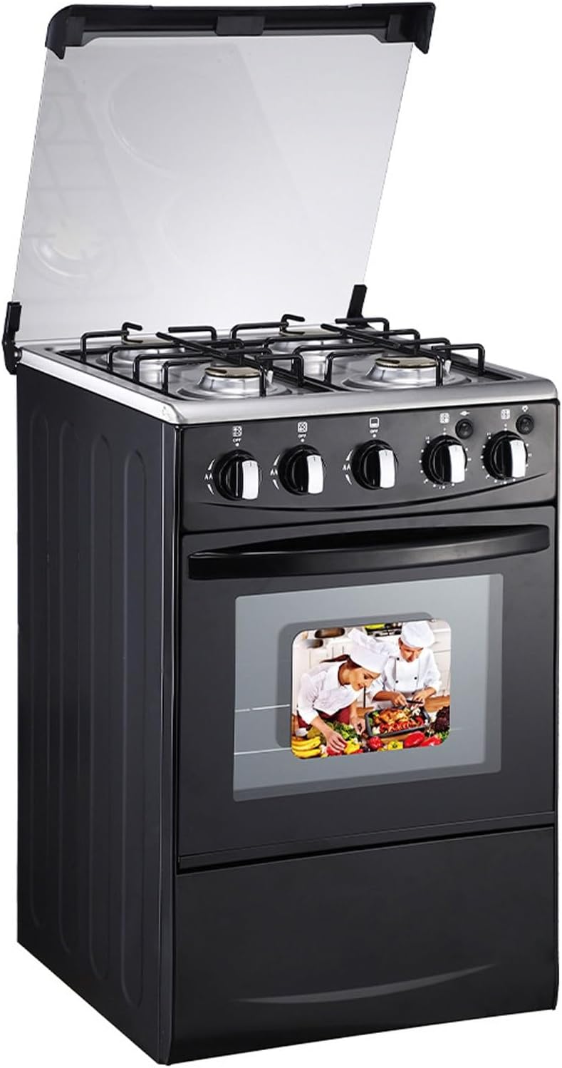 QYOEGSQ Cuisinière, équipée de 4 brûleurs à serpentin et d'un four en acier inoxydable de 52L, grilles continues robustes en acier inoxydable