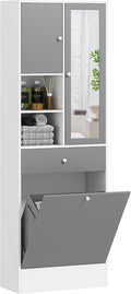 Meuble colonnes, réglable, 62l, HOMCOM, 53, 5l, Meuble de Salle de Bain Haut avec Coffre a Linge et Miroir