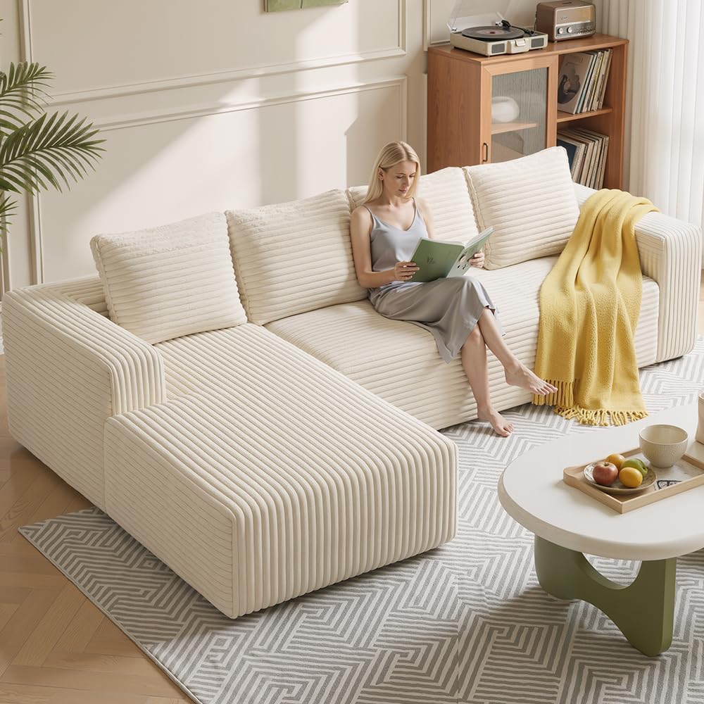 Canapé, pour Salon ou Appartement, 261cm, Tissu en Velours Côtelé, luckdect