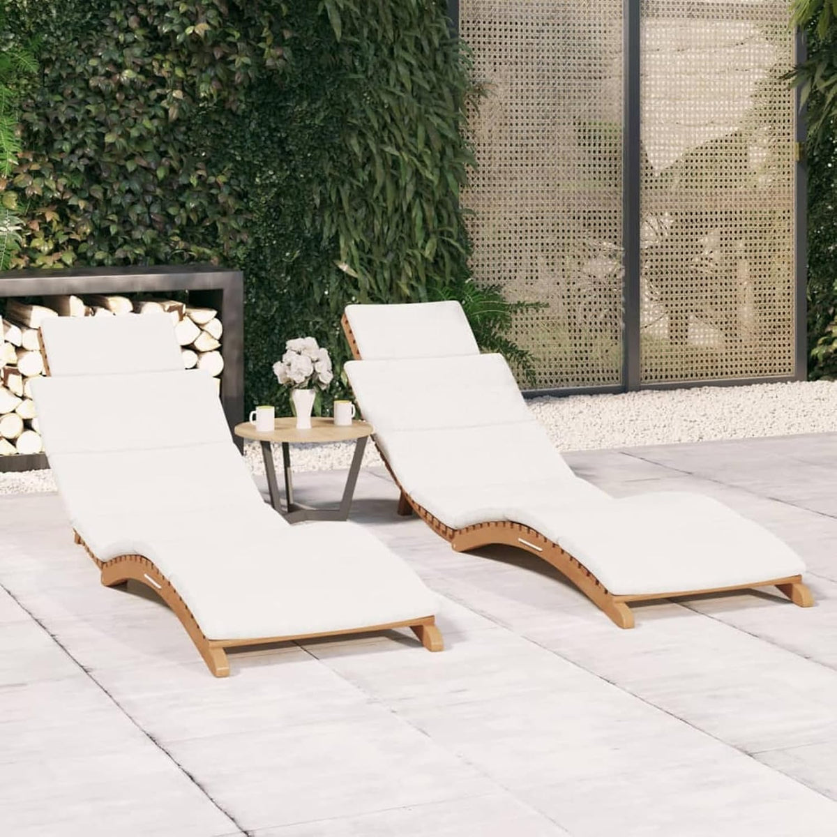 Bain de soleil, 175 × 50 × 55 cm, Chaises Longues Lot de 2 avec Coussins Bois Massif de Teck, Lit de Camping Transat de Relax pour Plage, Homgoday