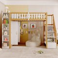 Cadre de lit, Lit Mezzanine en Bois avec Escalier à Rangement, 200 × 90cm, Lit Surélevé avec Barrières de Sécurité pour Chambre d'Enfant, luckdect