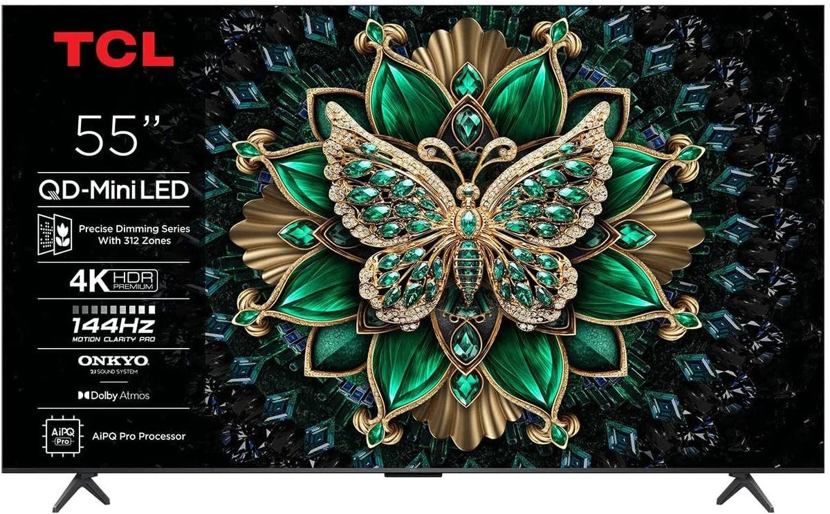 TCL 55C6K 3840x2160-144 Téléviseur, 140 cm, Wi-Fi, 144 Hz, 4K UHD, 144Hz, TV QLED MiniLED 55, 4xHDMI 2.1, éclairage LED, WiFi, Dolby Vision