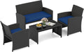 Salon de jardin, verre, COSTWAY, Noir+Bleu