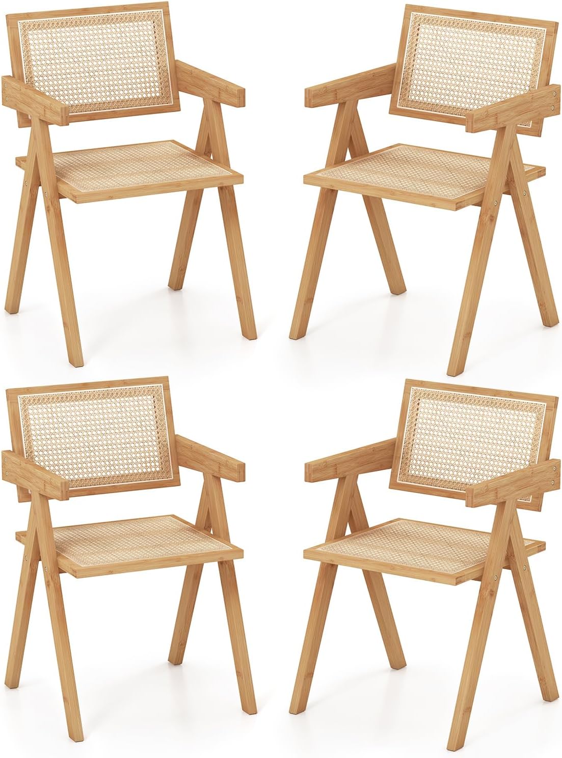 Chaise FANTASK, pour Cuisine, 50 × 52 × 81 cm, avec Dossier et accoudoirs, 150 kg, jusqu'à 150 kg, en Bambou et rotin synthétique, Salon