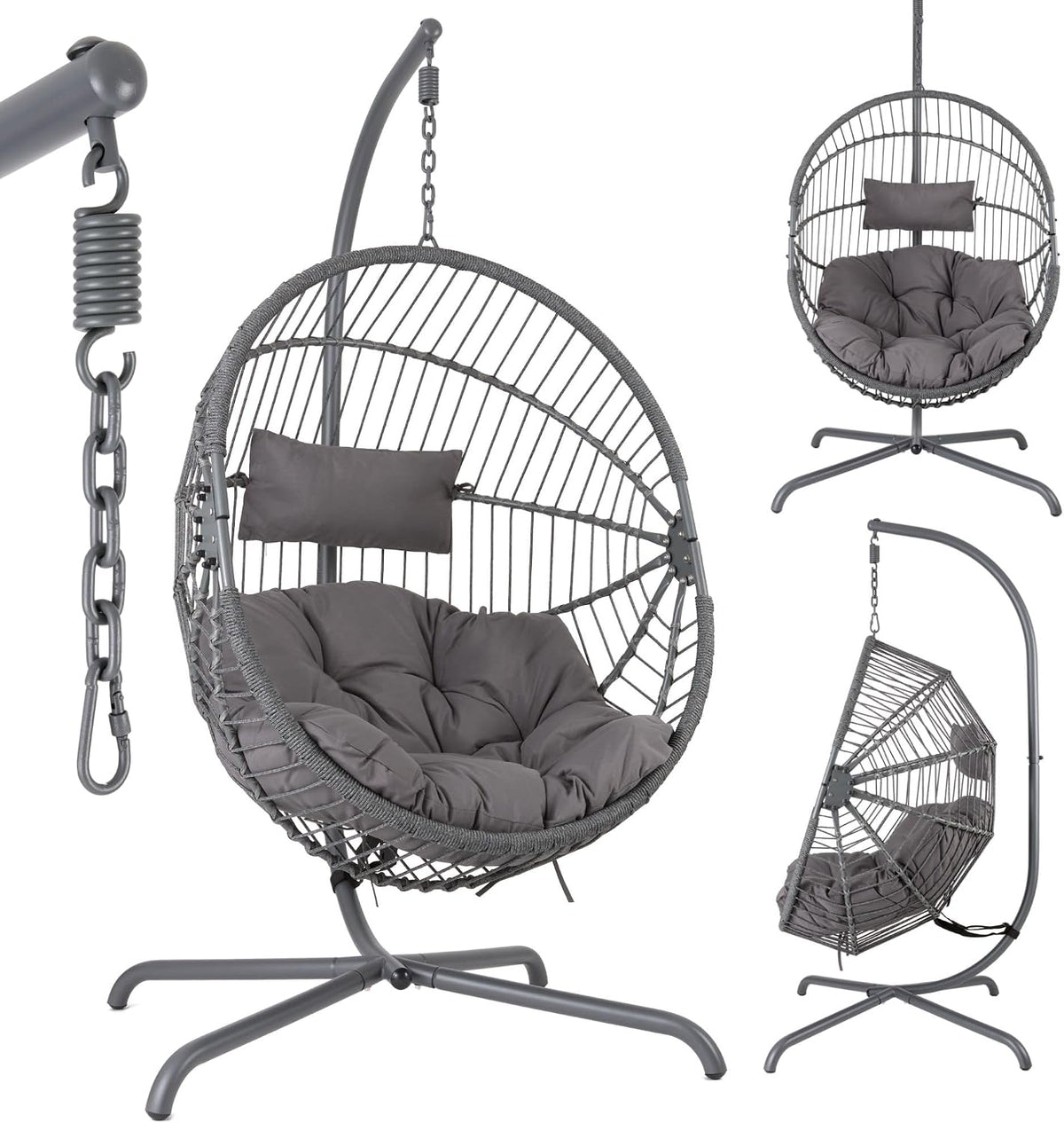 AREBOS Siège suspendu, réglable, 180 cm, Fauteuil Suspendu avec Armature, pose libre