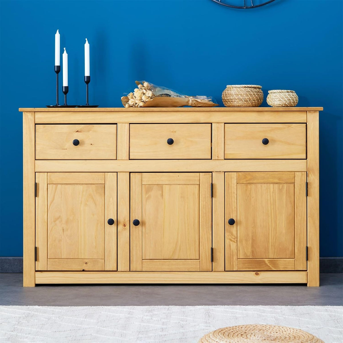 Buffet IDIMEX, 135 × 80 × 40 cm, réglable, 135 cm, 33 × 14 × 31 cm, 3 portes, 3 tiroirs