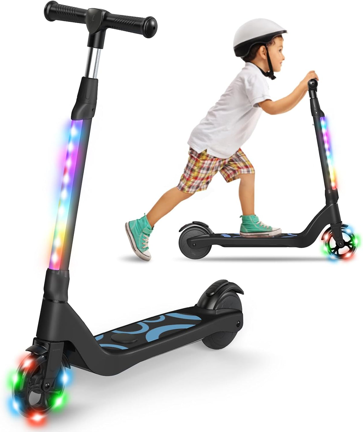 Trottinette électriques, 45 W, avec lumières LED Clignotantes et 3 hauteurs réglables, Trottinette électrique pour Enfants de 6 à 12 Ans, SISIGAD