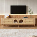 Meuble TV, 4 tiroirs et pieds en bois massif, 180 × 40 × 50 cm, éclairage LED, Merax, avec portes incurvées en verre ESG, LED par application