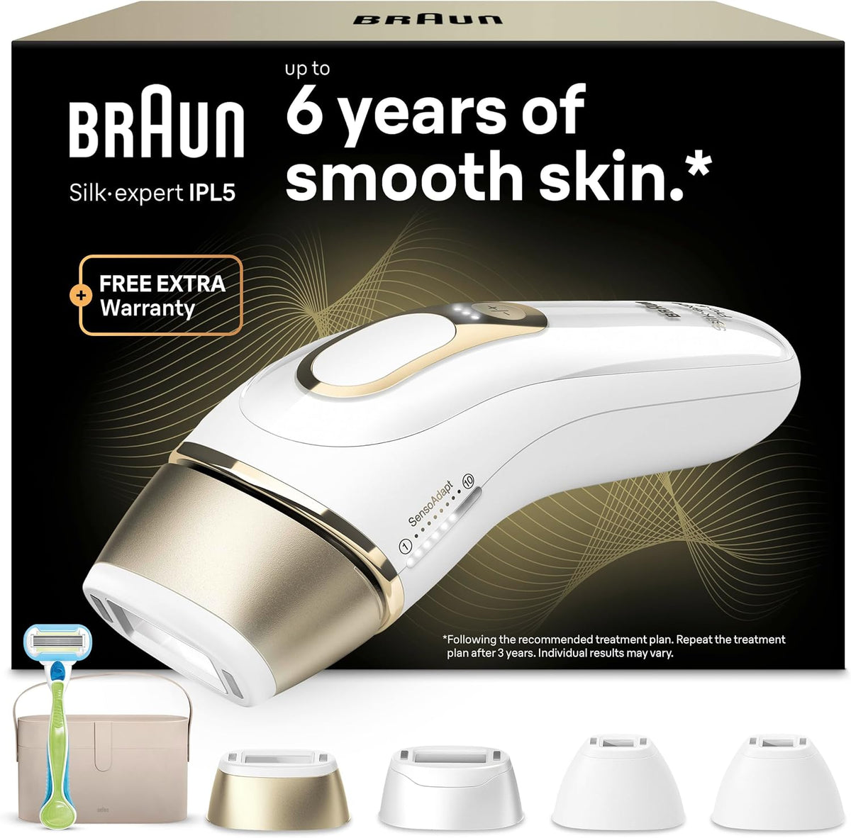 Braun Épilateur à lumière pulsée, 3 modes, 4 Têtes Pour Epiler Jambes, PL5342, Résultats En 2 Séances, Epilation Semi-Définitive, Visage