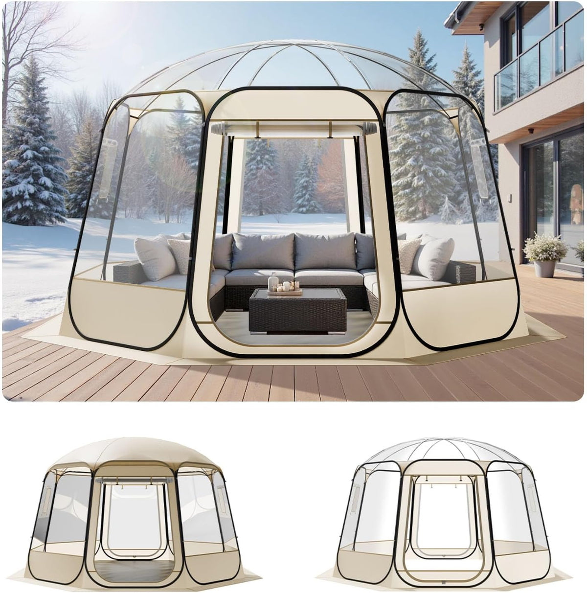Tente dôme, Abri de Camping d'Extérieur Transparent avec Fenêtres, Vue Panoramique à 540°, VEVOR, portable, Tente Bulle Pop-up