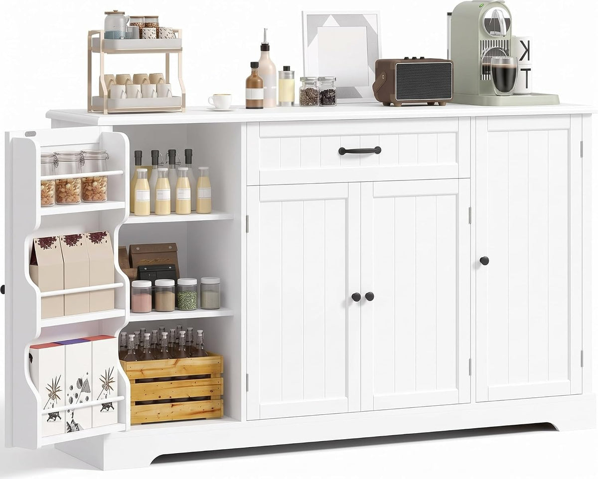 Buffet, 142 × 40 × 83 cm, Meuble de Rangement avec 1 Tiroir, Xbro, 142 × 40 cm, 4 Portes Dont 2 Portes avec Rangements Intérieurs, 5 Étagères