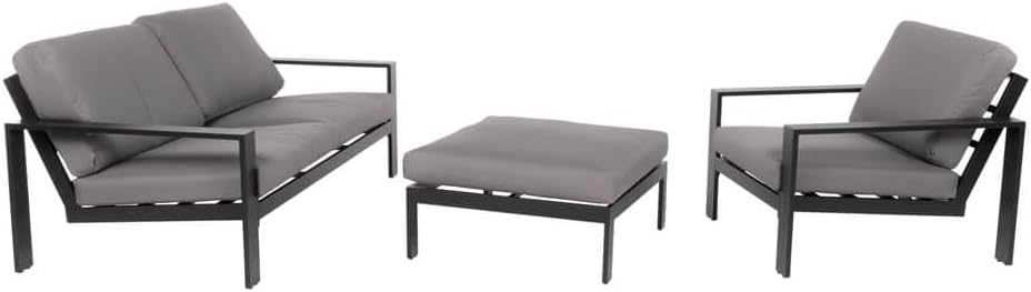 Salon de jardin, Comprenant 1 Tabouret, Ensemble de Meubles de Jardin, 1 Fauteuil, 1 canapé, Noir, Rio, Taille: M, Home Deluxe