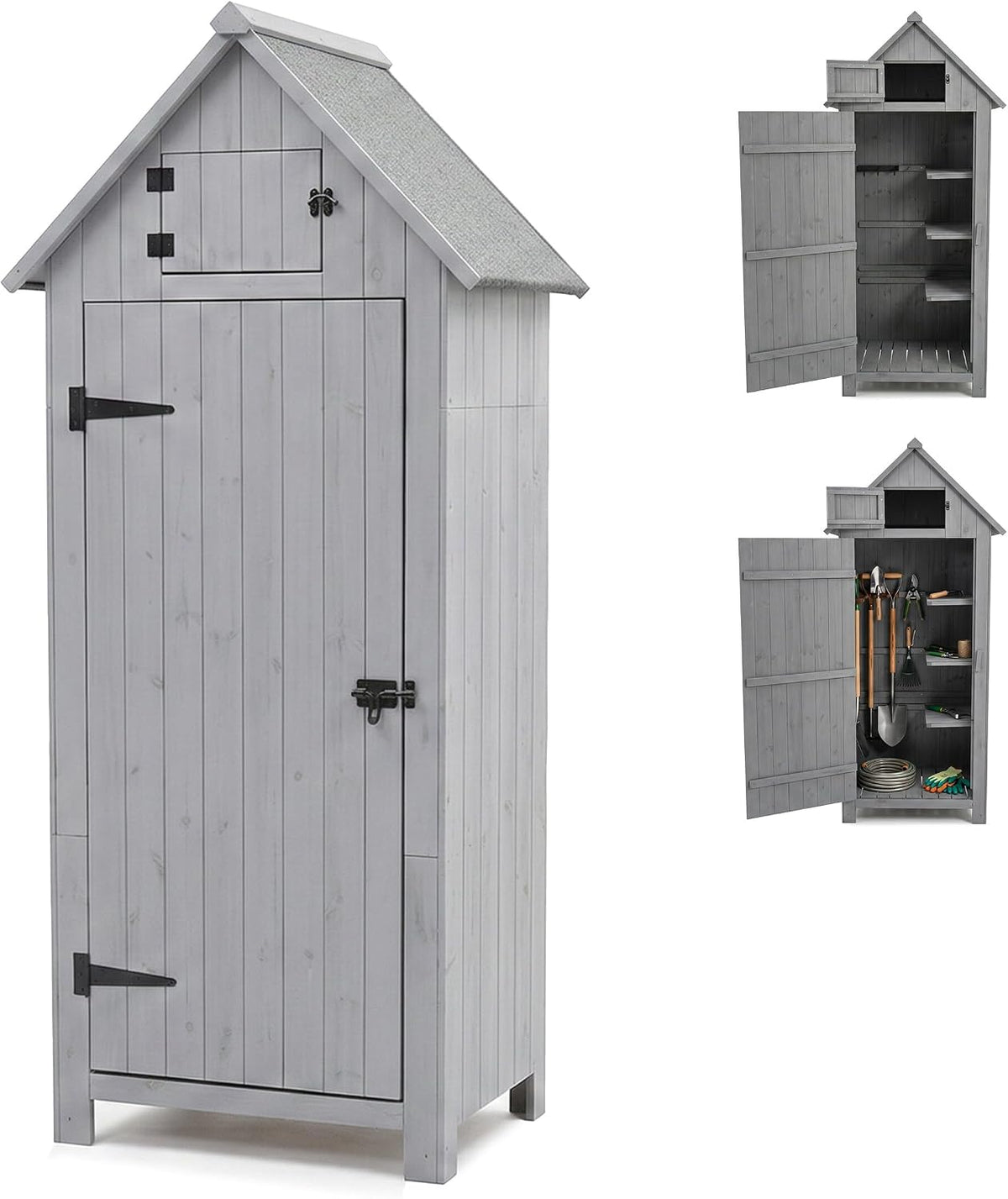 Relaxdays Armoire, 179 × 77 × 53 cm, Bois, 136 × 63 × 41 cm, 28 × 24 cm, 34 cm, 3 étagères, 3 étagères Amovibles, Gris, Toit asphalté