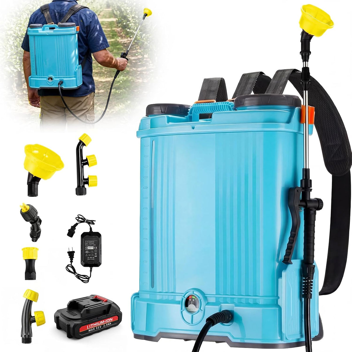 Aeroflexa Pulvérisateur, Perche Télescopique pour L'arrosage, 82 cm, 16L, 18V, 5 Buses
