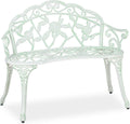 Banc, 78 × 98 × 55, 5 cm, Aluminium et Fonte, réglable, terrasse, Relaxdays, 90, 5 × 33 cm, 41 cm, 2 sièges, Blanc/Vert, Roses, Balcon