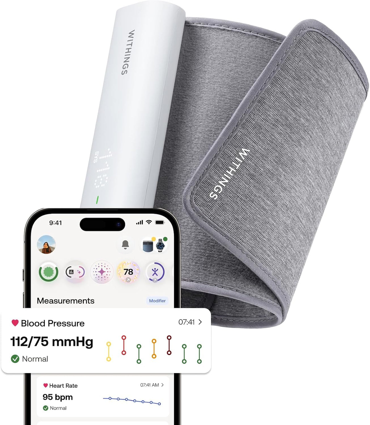 Withings Tensiomètre, Wi-Fi, 42 cm, Appareil Pour Mesurer La Tension, Bluetooth, Synchronisation Wi-Fi et Bluetooth, BPM Connect