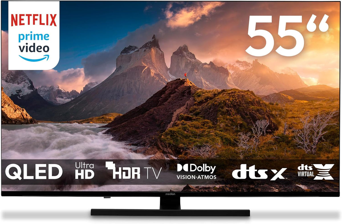 MEDION Téléviseur, 55 Pouces, télécommande, 138, 8 cm, TV 55 Pouces, HDR10, Bluetooth, Compatible avec Google TV, QLED, Dolby Vision, Dolby Atmos