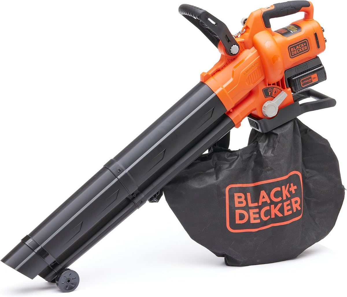 BLACK+DECKER Souffleur de feuilles, Aspirateur-souffleur-broyeur sans fil 36V, BCBLV3625L1-QW, 2, 5Ah, portable