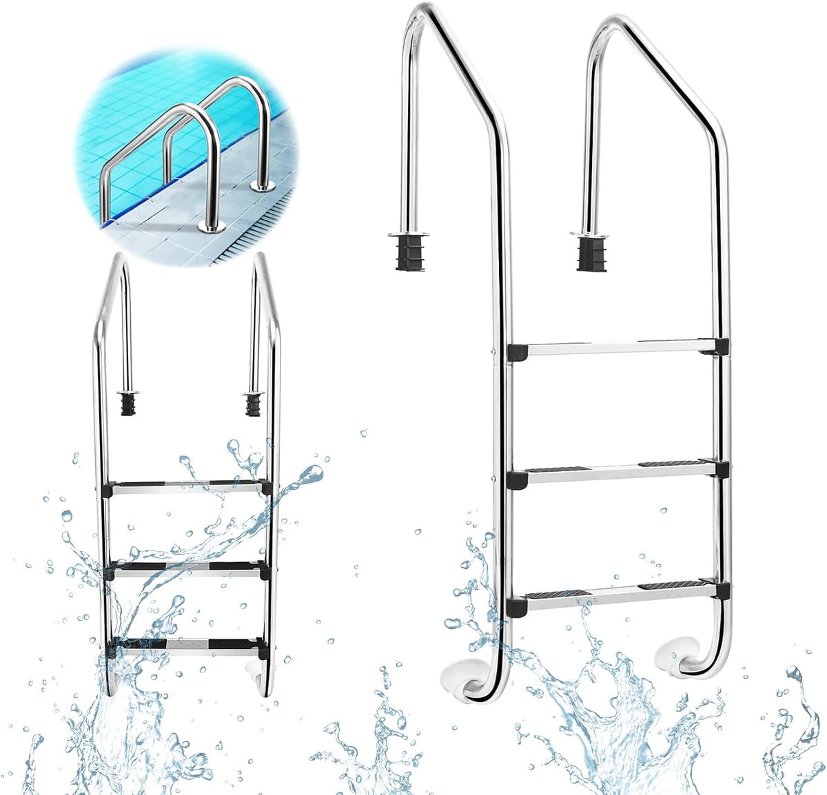 RELAX4LIFE Échelle de piscine, pour Piscine Enterrée et Hors Sol, 147 × 53 CM, Escalier de Piscine Hors Sol avec Pédales Antidérapantes