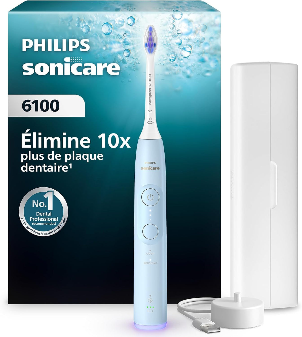 Sonique, 2 modes, PHILIPS, 3 niveaux, 3 niveaux d'intensité, HX7406, Sonicare 6100, modèle HX7406/02 Nouvelle technologie, minuterie